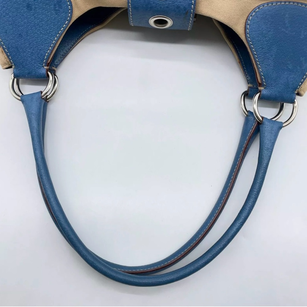 Prada Canapa canvas/leather blue moon and cream shoulder bag - Picture 10 of 16